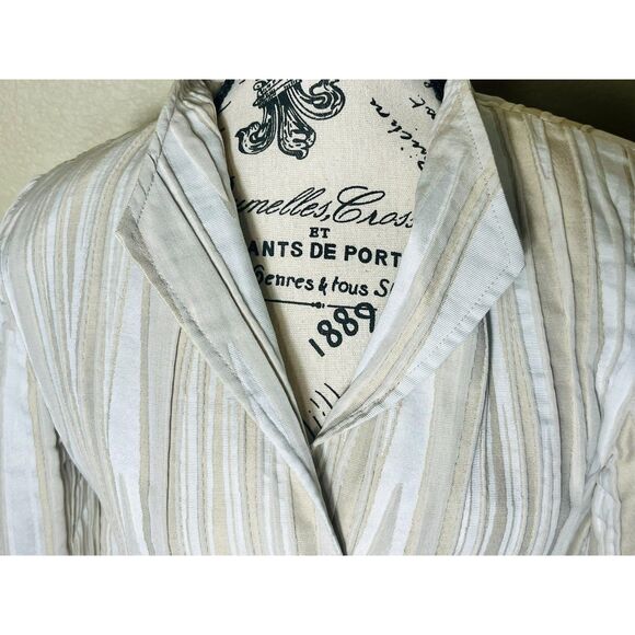 Lafayette 148 New York Textured Cotton Khaki Ivory Blazer Size 10 Retail $650+ - Picture 5 of 14